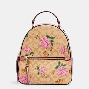 Coach Floral Signature Canvas Backpack in Pink and Tan